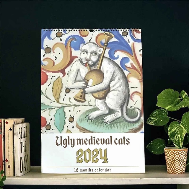  middeleeuwse kattenschilderijen kalender 2024, lelijke katten in renaissanceschilderkunst