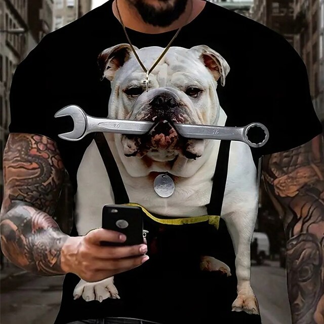 Men's Graphic Animal Dog T Shirt Short Sleeve T shirt 3D Print Crew Neck Shirt Daily Designer Retro Vintage Sports Outdoor Holiday Going out Black Khaki Spring & Summer Clothing Apparel S M L XL 2XL3