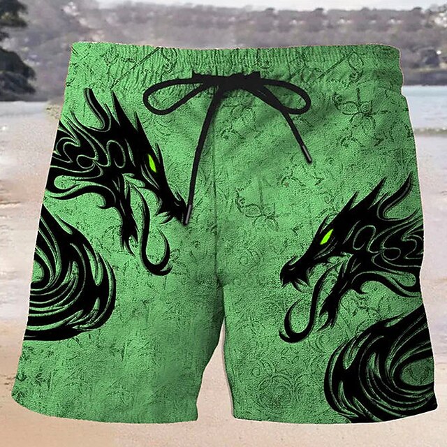 Men's Dragon Swim Trunks Swim Shorts Board Shorts Mid Waist Hawaiian Casual Holiday Beach Drawstring with Mesh lining Elastic Waist Designer Clothing Apparel3