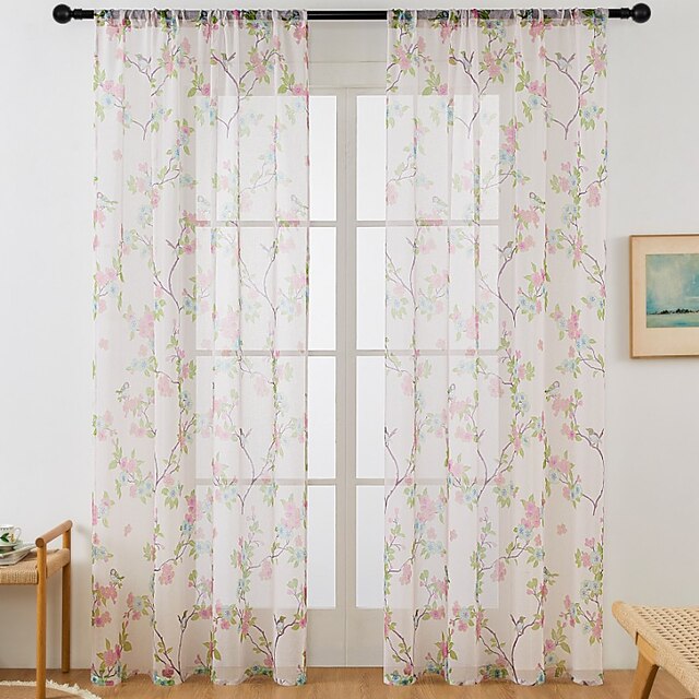 blomsterprint semi-gennemsigtigt gardin teenagepiger soveværelse gardiner sæt vinduespanel voile drapering til pigeværelse/børneværelse/vuggestue/stue 1 panel