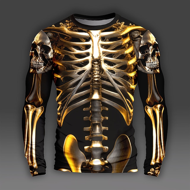  Graphic Skull Skeleton Skulls Daily Designer Artistic Men's 3D Print Party Casual Holiday T shirt Gold Long Sleeve Crew Neck Shirt Spring &  Fall Clothing Apparel Normal S M L XL XXL XXXL