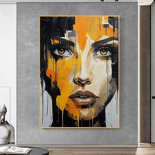 Yellow Woman Handamde Woman Face Wall Art Painting Female Face 