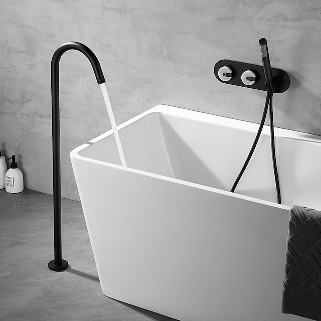  Смеситель для ванны - Современный современный Электропокрытие Свободно стоящий Керамический клапан Bath Shower Mixer Taps