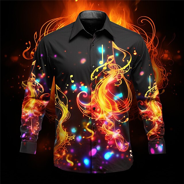 Men's Musical Notes Shirt Button Up Shirt Long Sleeve Artistic Daily Wear Going out Fall & Winter Turndown Print Button-Down Yellow Red Purple4