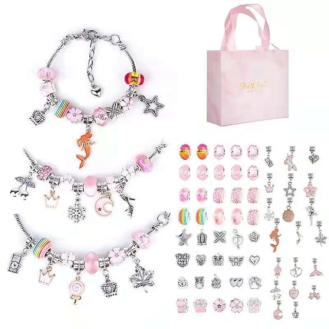  Hot Selling Diy Handmade Jewelry Children's Bracelets Women's Exquisite Gift Boxes Gift Giving Bracelets Cartoon Pink Sets