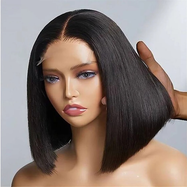  Peluca de cabello humano bob peluca corta recta con cierre de encaje 4x4 pelucas humanas transparentes precortadas hd listas para usar