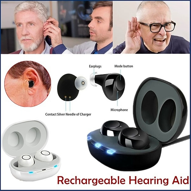  Unsichtbares, wiederaufladbares Mini-Hörgerät, digitaler einstellbarer Ton für Tonverstärker, Hörgerät für ältere Menschen mit Hörverlust