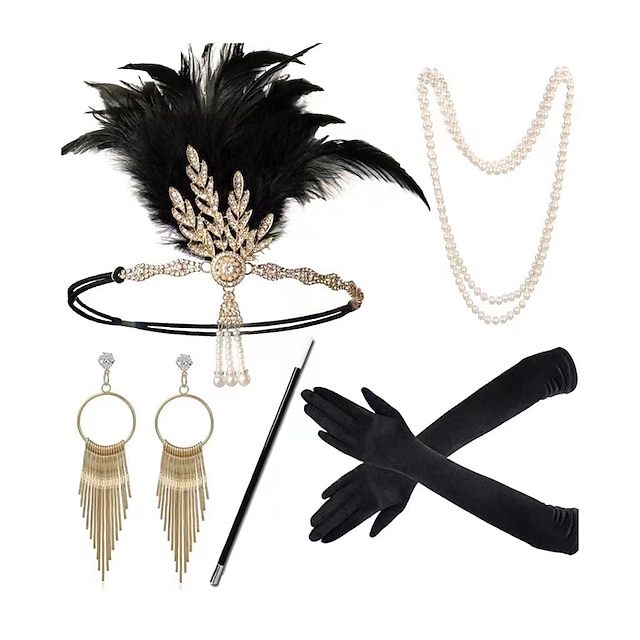  Para la Cabeza Collar Pendiente Accesorios Diadema de estilo flapper Retro Antiguo 1920s Legierung Para El gran Gatsby Cosplay Carnaval Mujer Joyería de disfraz Joyería de moda