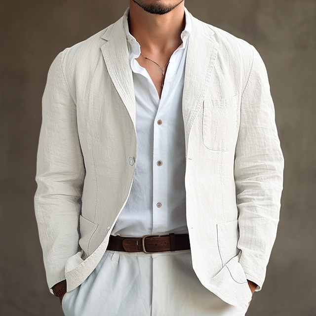  Men's Graduation Blazer Formal Evening Wedding Party Party & Evening Pocket Fashion Casual Spring &  Fall Polyester Plain Pocket Casual / Daily Single Breasted Blazer Black White Blue khaki