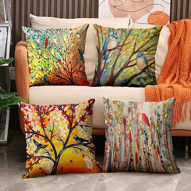  4 db vászon párnahuzat, virágos virág&növények rusztikus négyzet hagyományos klasszikus pamut / művászon otthoni kanapé dekoratív kültéri párna kanapéhoz kanapé ágy szék