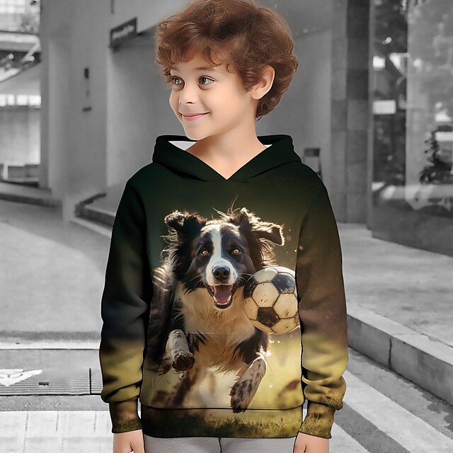  Jungen 3D Hund Fußball Kapuzenshirt Pullover Langarm 3D-Druck Frühling Herbst Modisch Strassenmode Designer Polyester kinderkleidung 3-12 Jahre Mit Kapuze Outdoor Casual Täglich Regular Fit