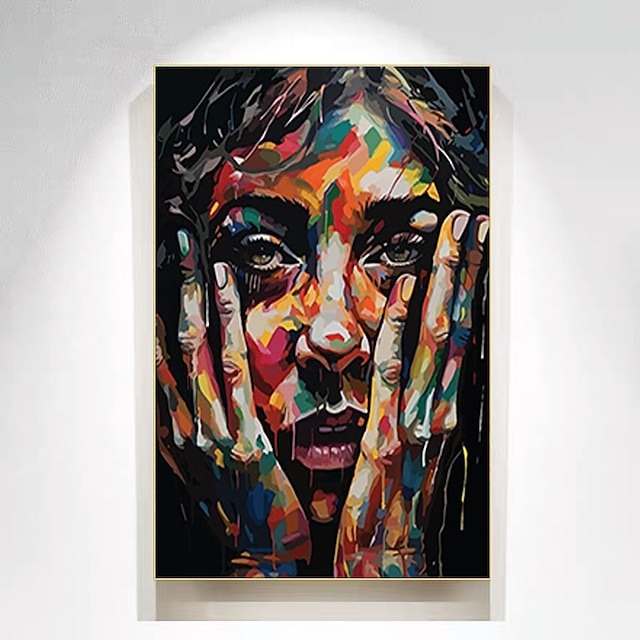  kvinde ansigt oliemaleri håndmalet farverigt portræt maleri tekstureret maleri abstrakt ansigtsmaling til boligindretning ingen ramme