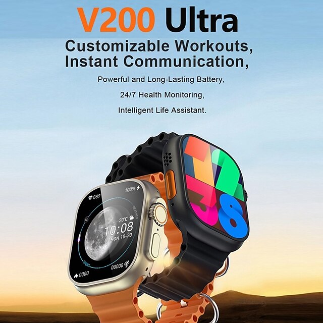  V200 Ultra Εξυπνο ρολόι 2.01 inch Έξυπνο ρολόι Bluetooth Βηματόμετρο Υπενθύμιση Κλήσης Παρακολούθηση Φυσικής Κατάστασης Συμβατό με Android iOS Γυναικεία Άντρες Μεγάλη Αναμονή Κλήσεις Hands-Free