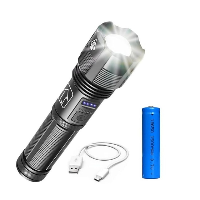  lampe de poche rechargeable à LED torche super lumineuse éclairage très puissant lampe de poche rechargeable usb zoomable résistante à l'eau 5 modes meilleure lampe de poche