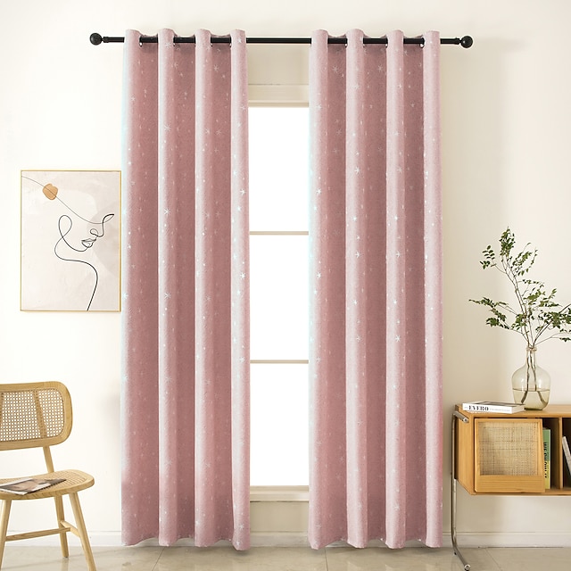  Blackout Curtains for Bedroom Kids Room Thermal Insulated Silver Twinkle Star Curtains for Boys Girls Antique Grommet Top Window Treatment 1 Panel Drapes for Nursery, Soft Thick