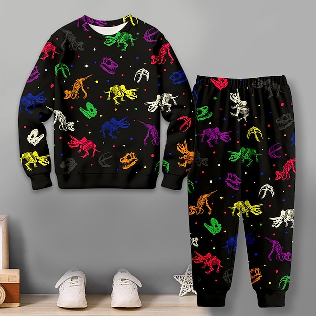  Dla chłopców 3D Dinozaur Zestaw bluza i spodnie dresowe Długi rękaw drukowanie 3d Wiosna Jesień Aktywny Moda Nowoczesne Poliester Dzieci 3-12 lat Półgolf Na zewnątrz Ulica Urlop Regularny