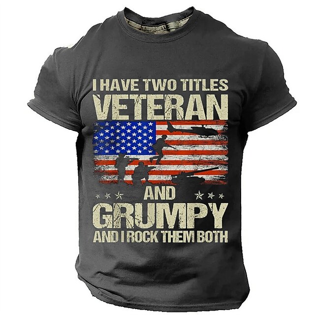 Veterans Day Men's Patriot Patriotic Veteran Graphic Soldier National Flag T shirt Short Sleeve T shirt 3D Print Crew Neck Shirt Daily Designer Retro Vintage Sports Outdoor Holiday Going out Black4
