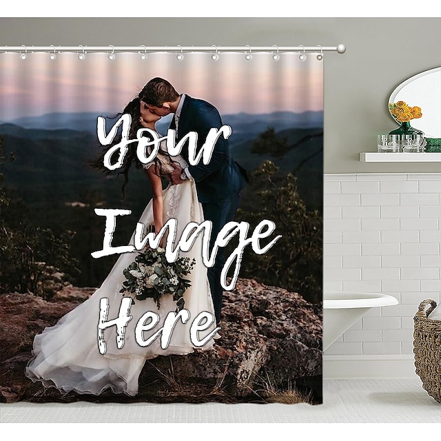  Diseña tu propia cortina de baño personalizada, cortina de ducha decorativa para baño con ganchos, decoración de baño, juego de cortina de ducha de tela impermeable con 12 ganchos de plástico, regalo de San Valentín personalizado