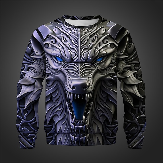  Homme Graphic Animal Sweats Sweat à capuche manche longue Sweat-shirt Col Ras du Cou Mode du quotidien Décontractées 3D effet Vacances Sortie Vêtement de rue Imprimer Printemps & Automne