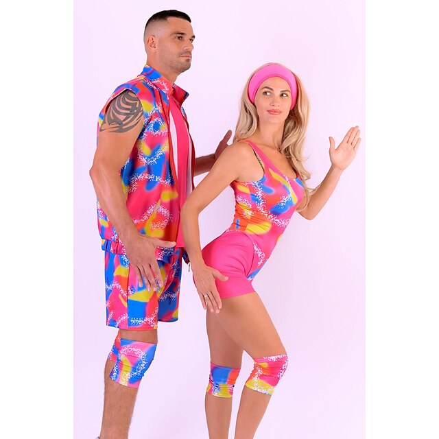 Couples Movie Rollerblade Outfits Doll Suits Jumpsuit Hot Pink Men's ...