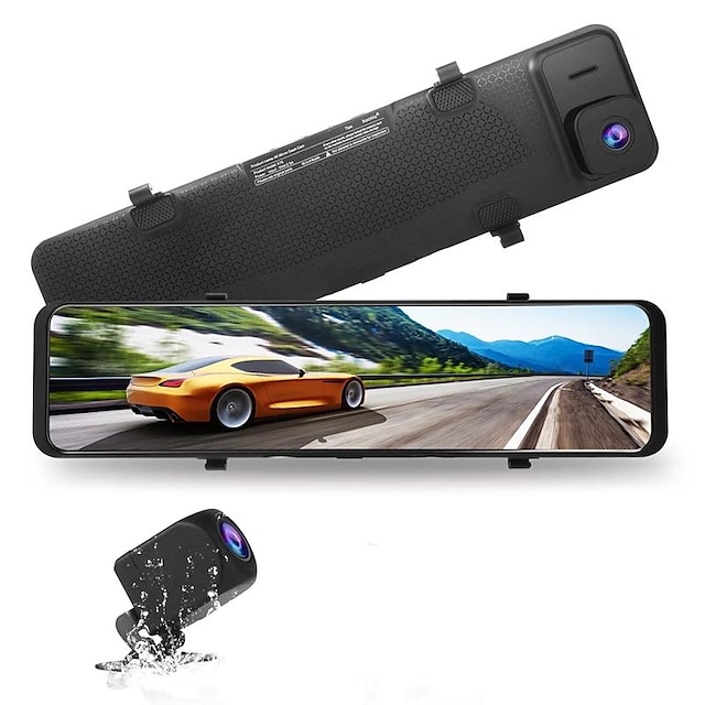  4k 2160p ultra hd 3840*2160p carro dvr câmera wifi app 12 polegadas espelho retrovisor traço cam gravador de vídeo câmera dupla frontal e traseira