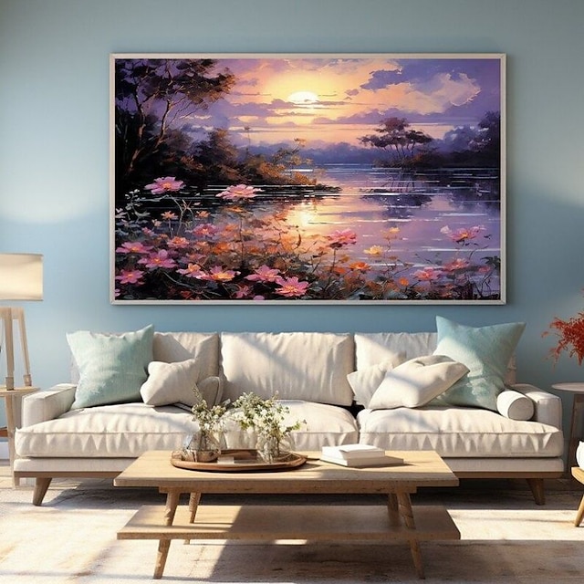  handgjord oljemålning canvas väggkonst dekoration drömmande solnedgång landskap för heminredning rullad ramlös osträckt målning