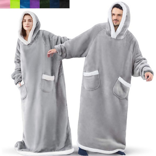  Adults' Oversized Hoodie Blanket Wearable Blanket With Pocket Solid Color Onesie Pajamas Flannel Cosplay For Men and Women Carnival Animal Sleepwear Cartoon Festival / Holiday Costumes