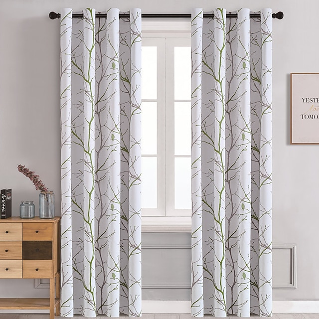  Blackout Curtain Drapes Leaf Printed,1 Panel Grommet Thermal Insulated Room Darkening Curtains for Bedroom and Living Room