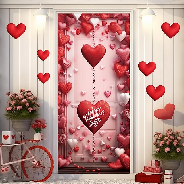  День святого Валентина сердечки дверные покрытия фреска декор дверной гобелен дверной занавес украшение фон дверной баннер съемный для входной двери в помещении и на открытом воздухе украшение дома