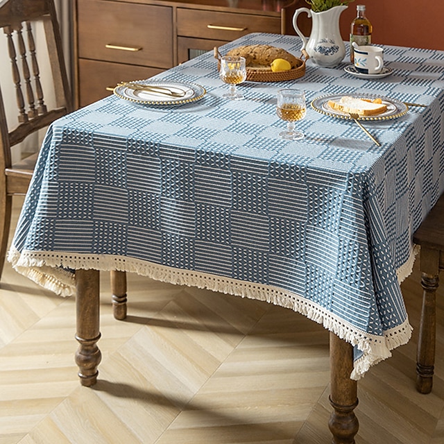  Toalha de mesa de jantar de linho de algodão espessado estilo nórdico, toalha de mesa de chá anti-escaldante e antiderrapante, tapete de mesa retangular, pano decorativo de armário de TV