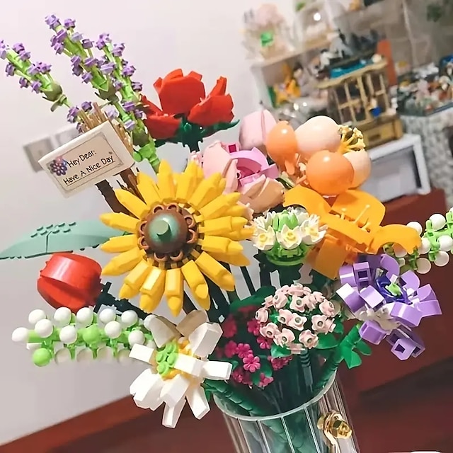  Geschenke zum Frauentag, 547-teiliges Mini-Bauset mit Blumenstrauß, Spielzeug, dekorativer Blumenstrauß, Bausatz aus Kunststoff, DIY-Bausteine, Valentinstagsgeschenke, Geburtstagsgeschenke,