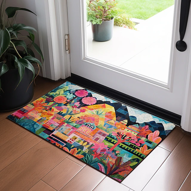 Colorful City Doormat Floor Mats Washable Rugs Kitchen Mat Non-Slip Oil ...