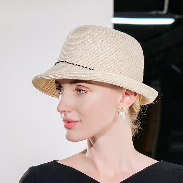  כובעים סיבים קש כובע שמש כובע שמש חתונה מזדמנים הגנה מפני השמש אלגנטי עם כיסוי ראש חרוזים