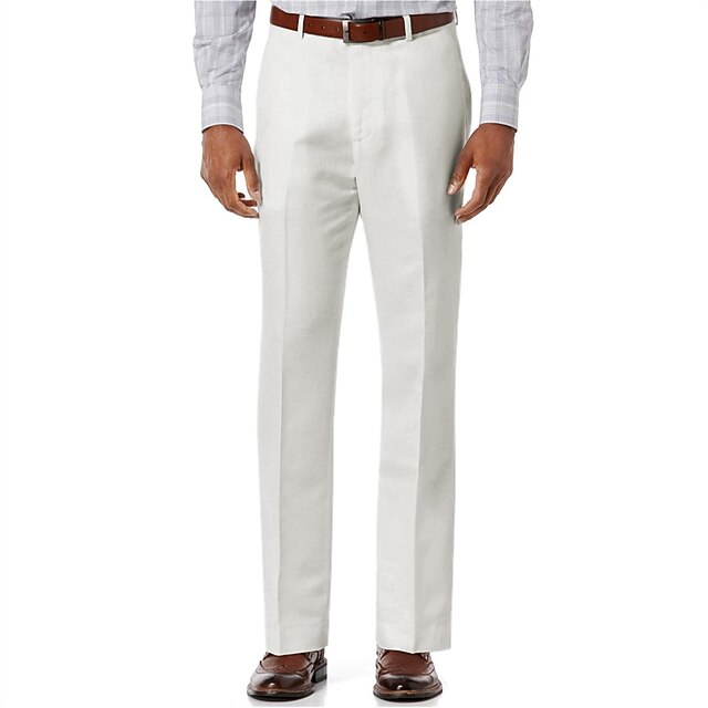 Men's Linen Pants Trousers Dress Pants Summer Pants Pleated Pants Pocket Straight Leg Plain Comfort Soft Formal Business Casual Fashion Classic White Navy Blue Micro-elastic 13