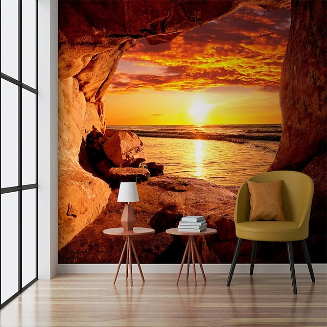  Cool Wallpapers Wall Mural Nature Wallpaper Sunset Rocks Wall Covering Sticker Peel and Stick Removable PVC/Vinyl Material Self Adhesive/Adhesive Required Wall Decor for Living Room Kitchen Bathroom