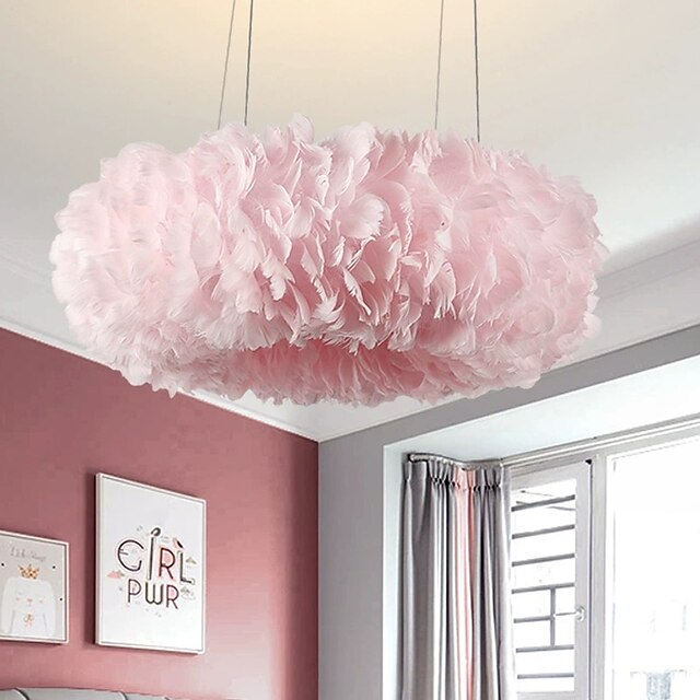  Bedroom Lamps Ring Feather Lamp Pendant Lamp Bedroom Lamp Hanging Modern Fashion Chic Style Designer Pendant Lights for Living Room Porch Bar Children's Room Hallway Living Room