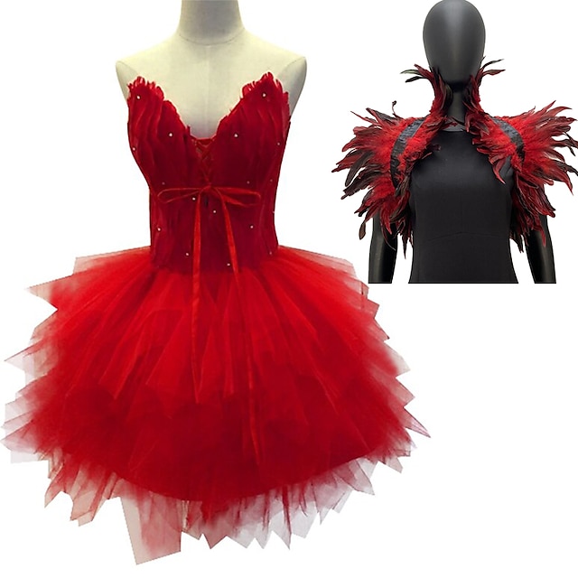 sæt med ballet tutu kjole fjer kappe 2 stk kvinders lille sorte kjole elegant cocktailkjole vintage kjole maskerade gallakjole sort svane kvinders karnevalskostume
