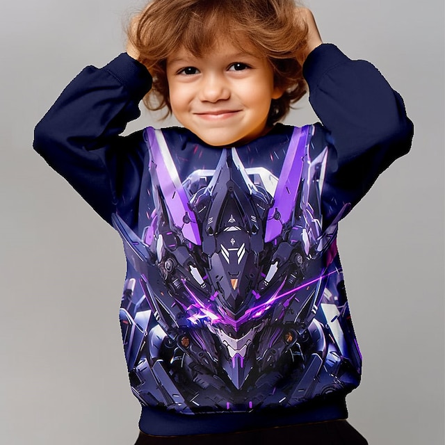  Dla chłopców 3D Geometryczny Bluzy Pullover Długi rękaw Druk 3D Wiosna Jesień Moda Moda miejska Nowoczesne Poliester Dzieci 3-12 lat Półgolf Na zewnątrz Codzienny Regularny