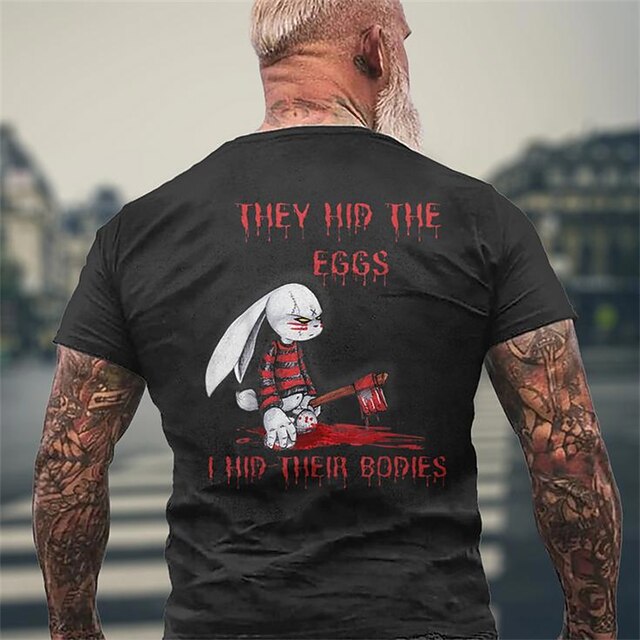 They Hid The Eggs I Hid Their Bodies Mens Graphic T-Shirt, Dark Humor Creepy Bunny Axe Tee4