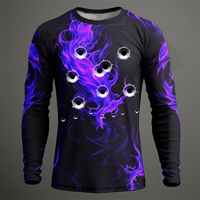Men's Graphic Hellfire Flames Flame T Shirt Long Sleeve T shirt 3D Print Crew Neck Shirt Fashion Designer Casual Sports Outdoor Holiday Going out Blue Purple Orange Spring &  Fall Clothing Apparel S3