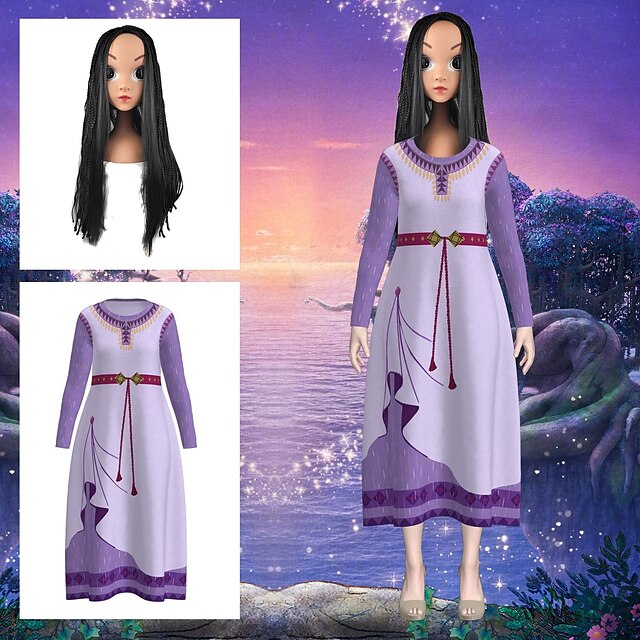  Wish Princess Asha Dress Cosplay Wigs Outfits Women's Girls' Movie Cosplay Costume Carnival Party