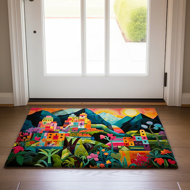 Colorful City Doormat Floor Mats Washable Rugs Kitchen Mat Non-Slip Oil ...