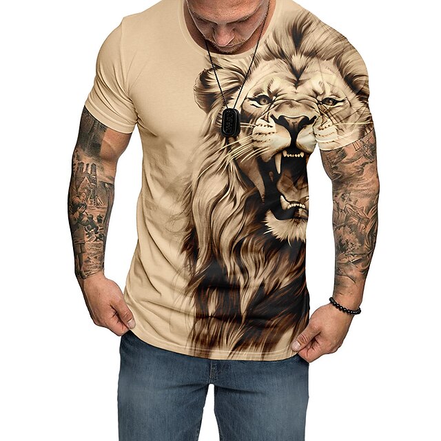 Men's Graphic Animal Lion Short Sleeve T shirt 3D Print Crew Neck Shirt Daily Designer Outdoor Party Casual Holiday Burgundy Blue Green Spring & Summer Clothing Apparel Normal S M L XL XXL XXXL4