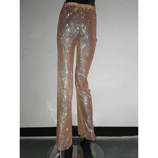 Metallic Sparkle Pants Sheer Mesh Rhinestone Cover Up Disco Solid Color Zzawnm1702266882082
