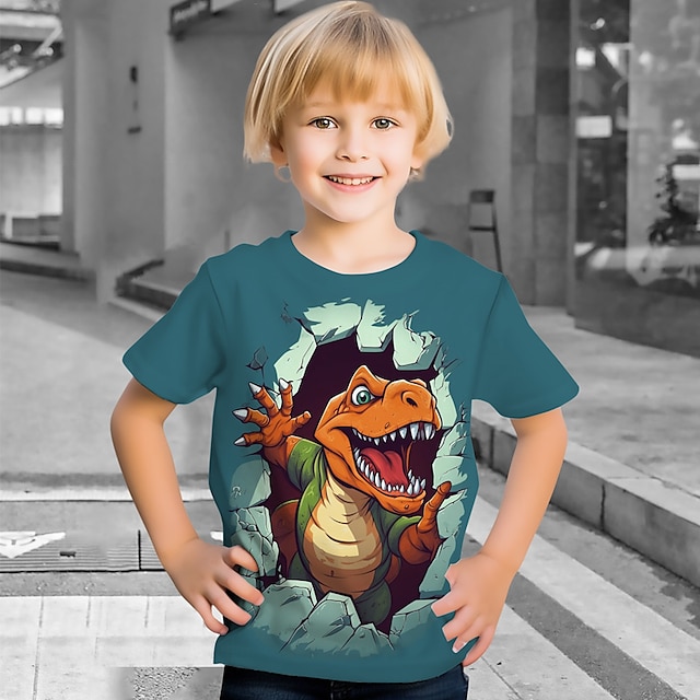  Dla chłopców 3D Kreskówki Dinozaur T-shirt Koszula Krótki rękaw Druk 3D Lato Aktywny Sport Moda Poliester Dzieci 3-12 lat Półgolf Na zewnątrz Codzienny Regularny