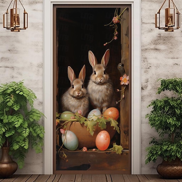 Bunny Eggs Door Covers Mural Decor Door Tapestry Door Curtain ...