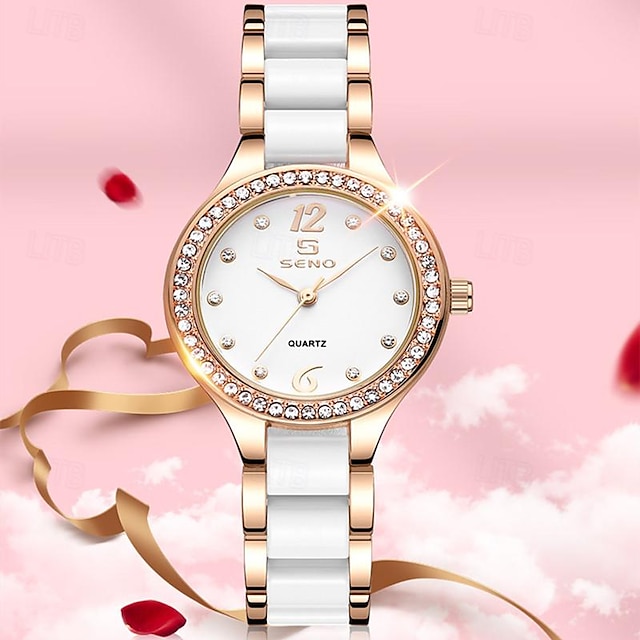  New Seno Tatsuno Brand Women'S Watches Decorative Ceramic Tiled Solid Steel Band Dial Quartz Watches Fashionable And Elegant Women'S Wristwatches