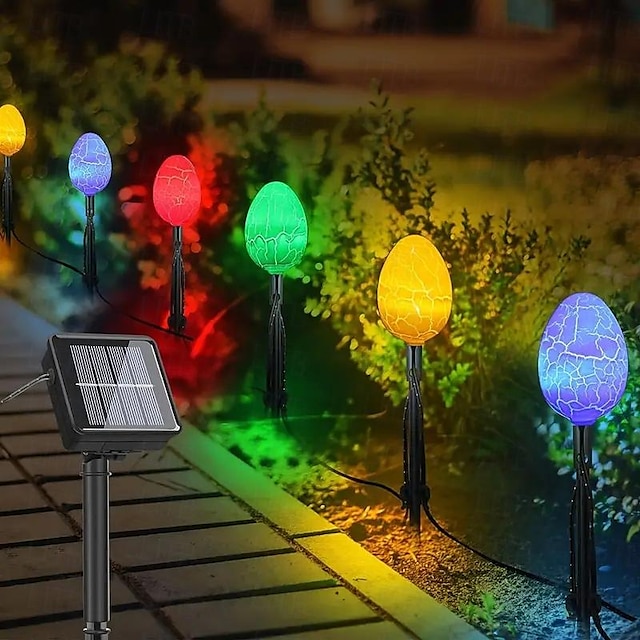  Luces solares de cadena de huevos de Pascua con estacas, decoración de luces coloridas de Pascua, 5m, 20 luces LED de huevos de Pascua, 8 modos, luces exteriores impermeables para pasarela, jardín,
