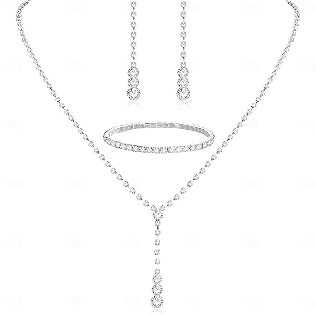  Brudepike ball klær vann diamant smykkesett brud bryllup metall zirkon vanndråpe bølgekjede øredobber armbånd julesgave