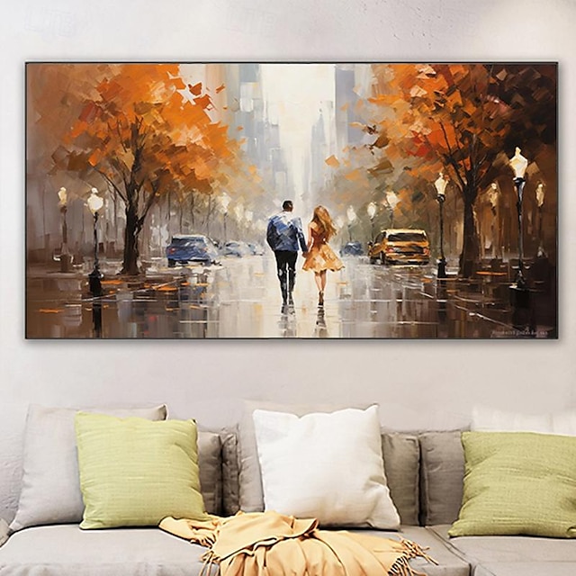  ručně malovaný romantický pár držící se za ruce malba ručně malovaná texturovaná barevná krajina olejomalba na stěnu (bez rámu)